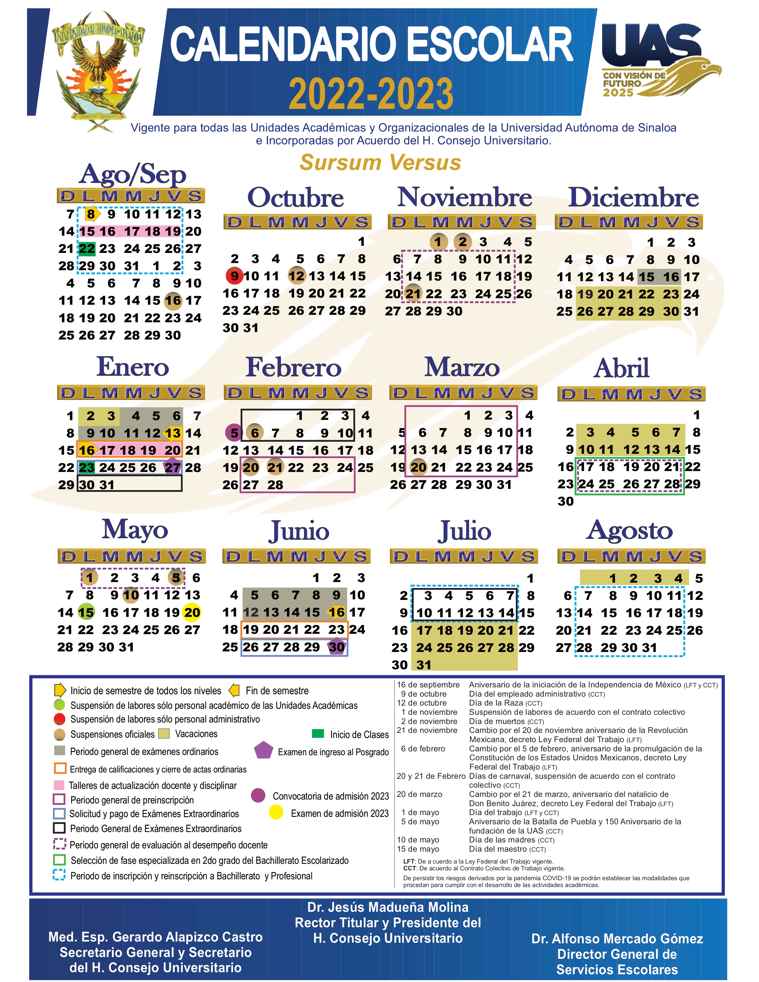 Imagen del calendario de la UAS 2022-2023